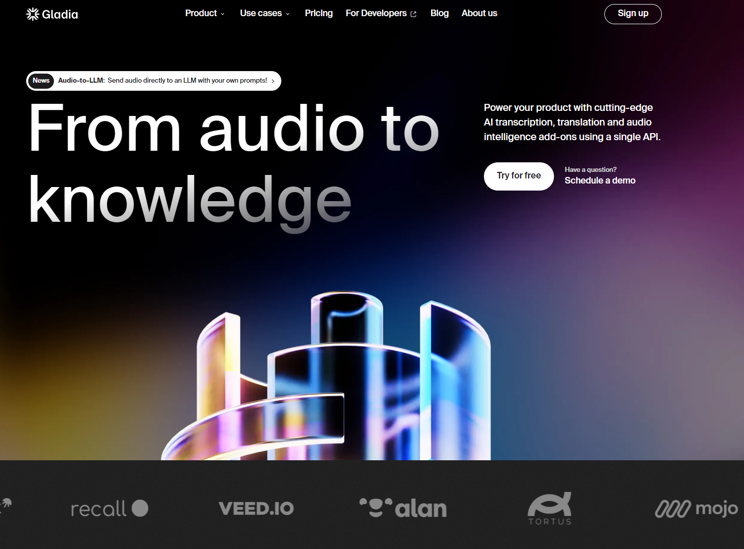 Gladia audio transcription to knowledge base platform