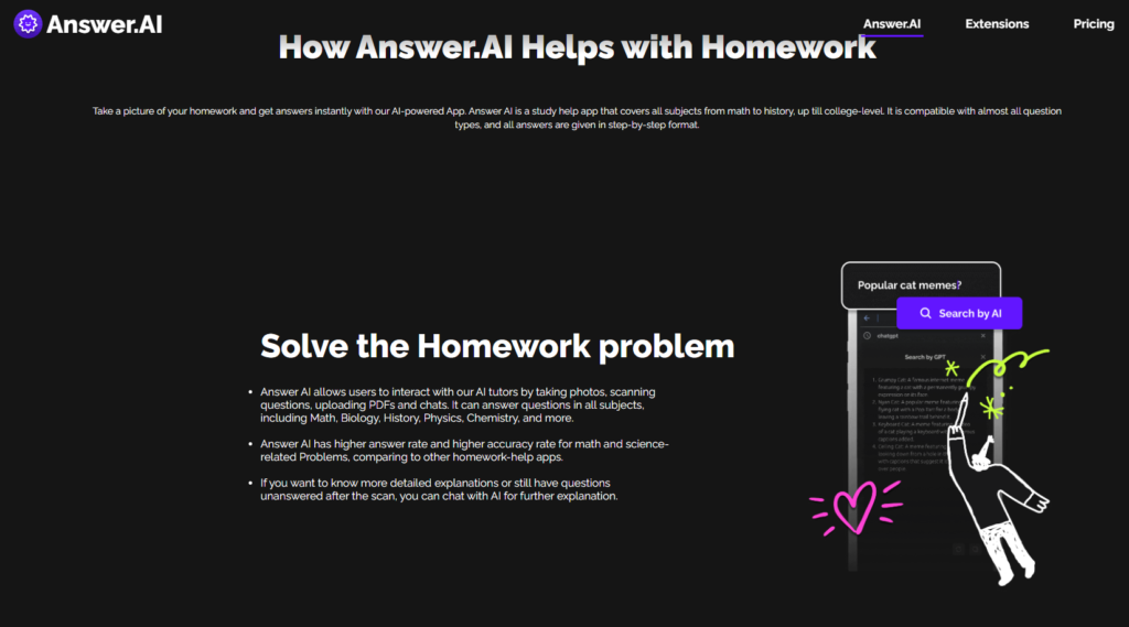 Answer AI homework assistant and personal AI tutor