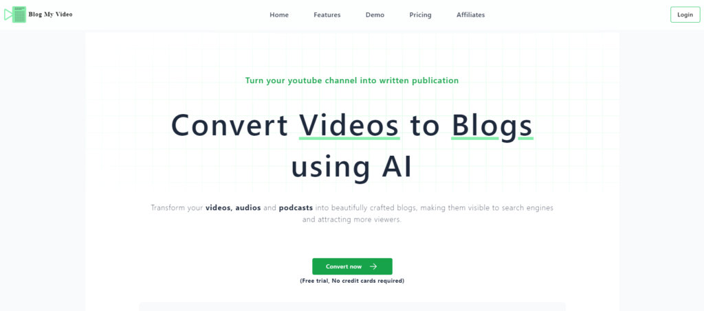 BlogMyVideo convert videos to blogs using ai