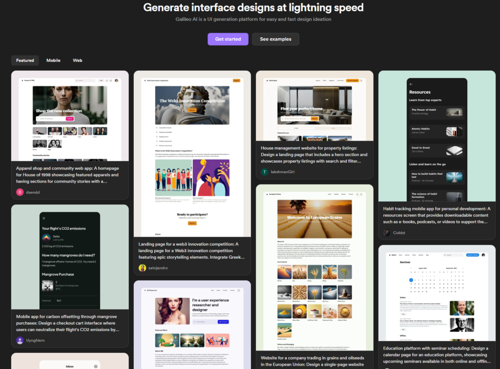 Galileo AI is a UI generation platform for easy and fast design ideation