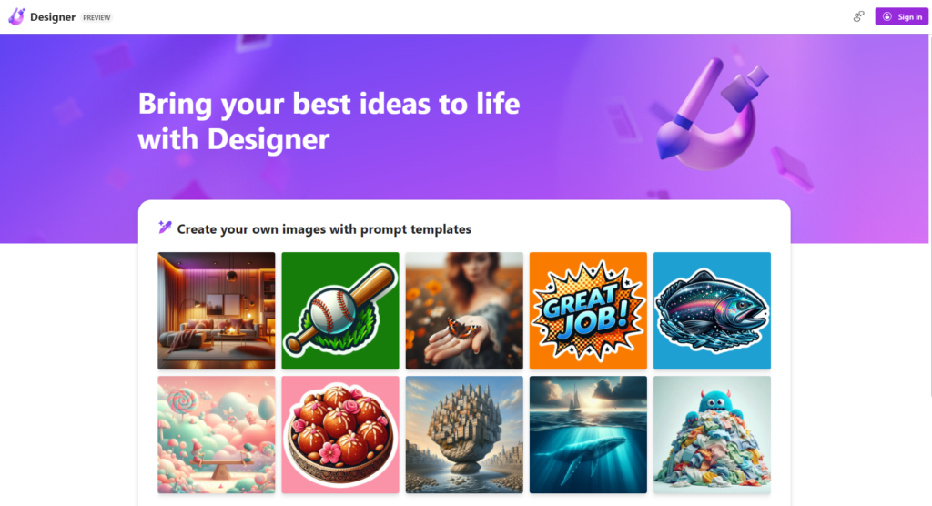 Microsoft Designer image design generator