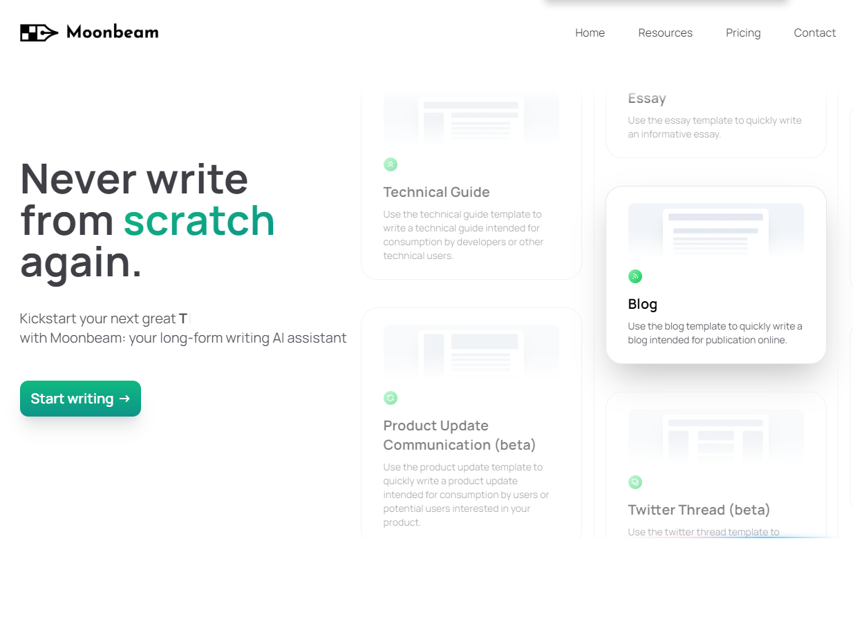 GoMoonbeam long form ai writing assistant