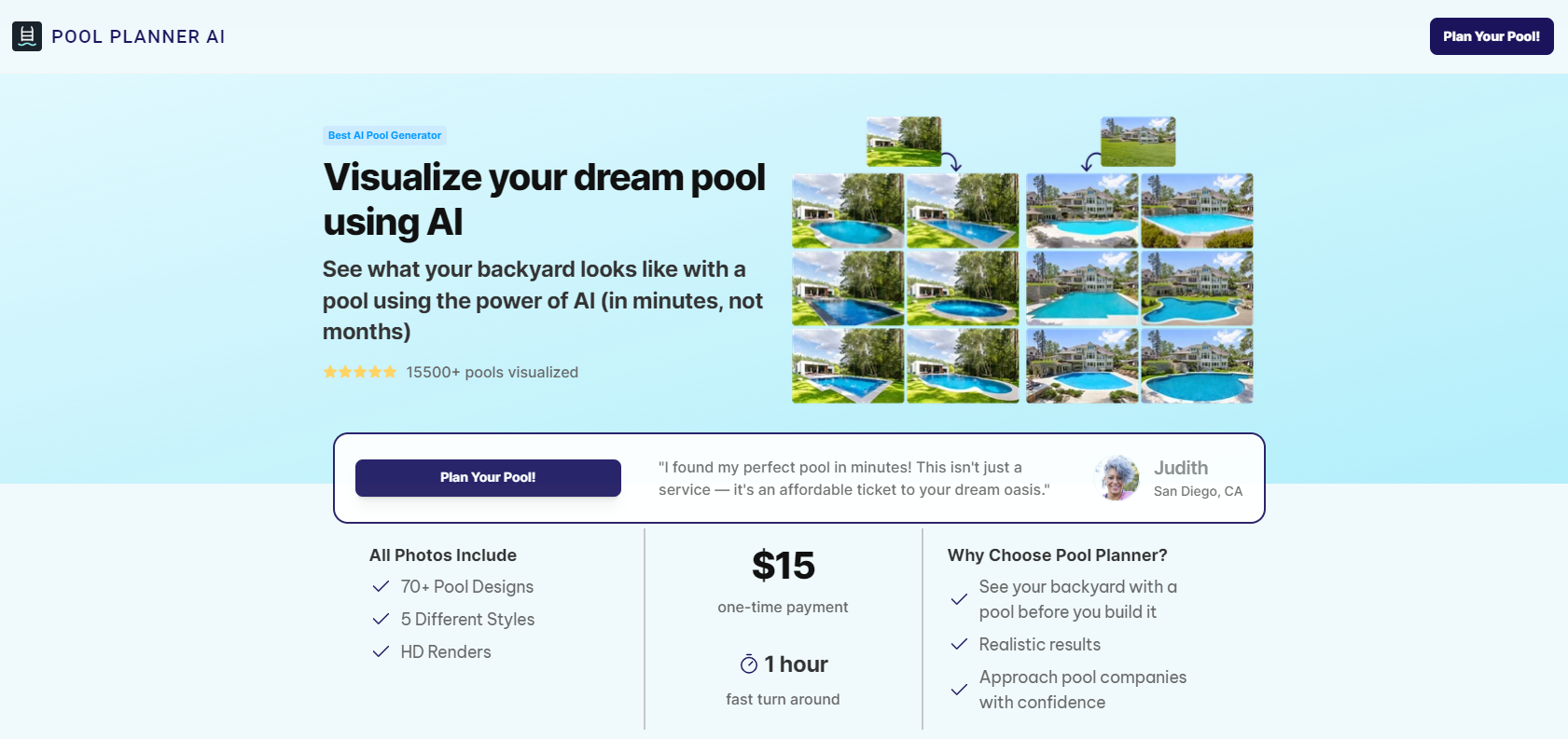 Pool Planner AI, visualize backyard pool with ai
