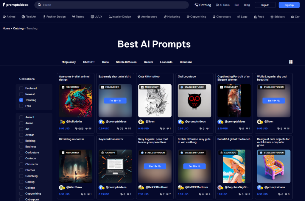 PromptsIdeas online prompt marketplace