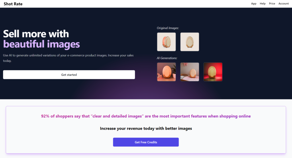 Shot Rate, generate unlimited variations of your e-commerce product images. Increase your sales today.